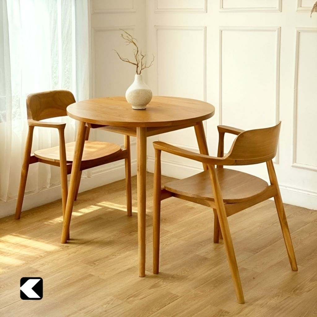 SET KURSI MEJA MAKAN CAFE MINIMALIS 2 KURSI MEJA BUNDAR KAYU JATI KUSI CAFE MODERN