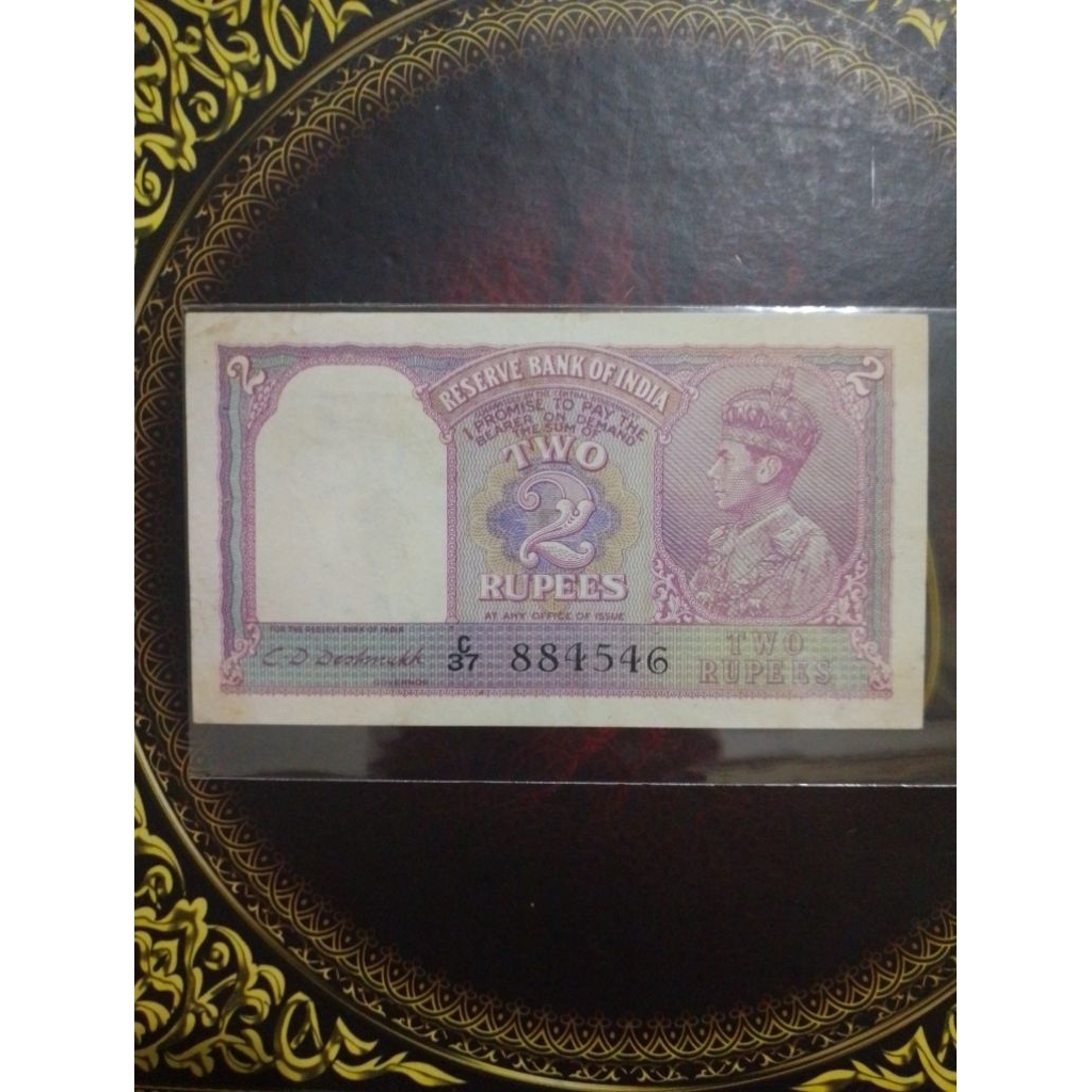 Uang British India 2 rupee 1937 xf pin hole