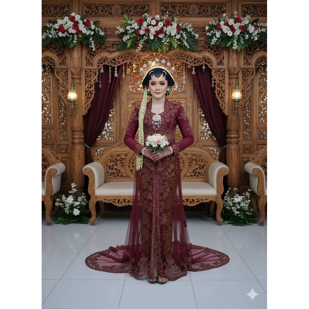 Kebaya Pengantin Merah Maroon Ekor Mewah Premium Preloved/Bekas/Second