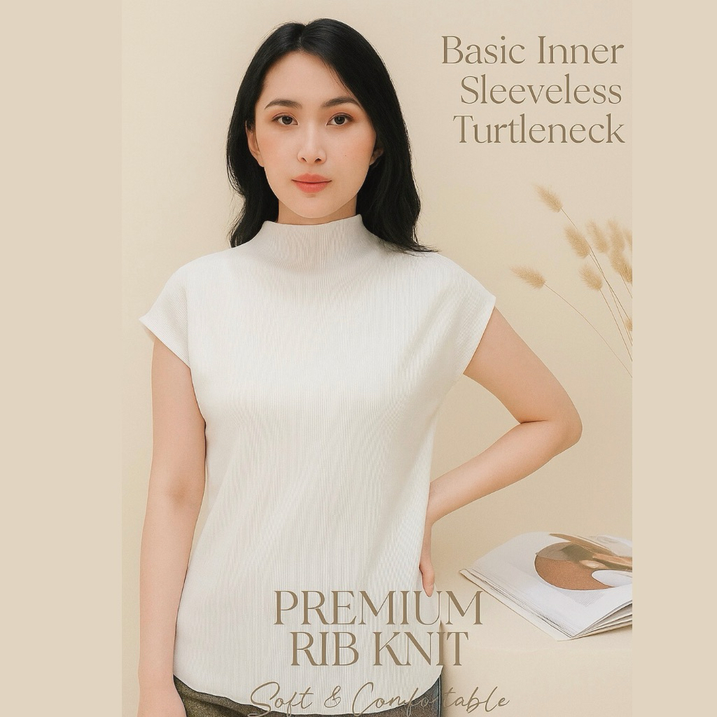 KARTA TOP || Atasan Wanita Tanpa Lengan Turtle Neck | Basic Inner Rib Knit Premium Nyaman Dipakai