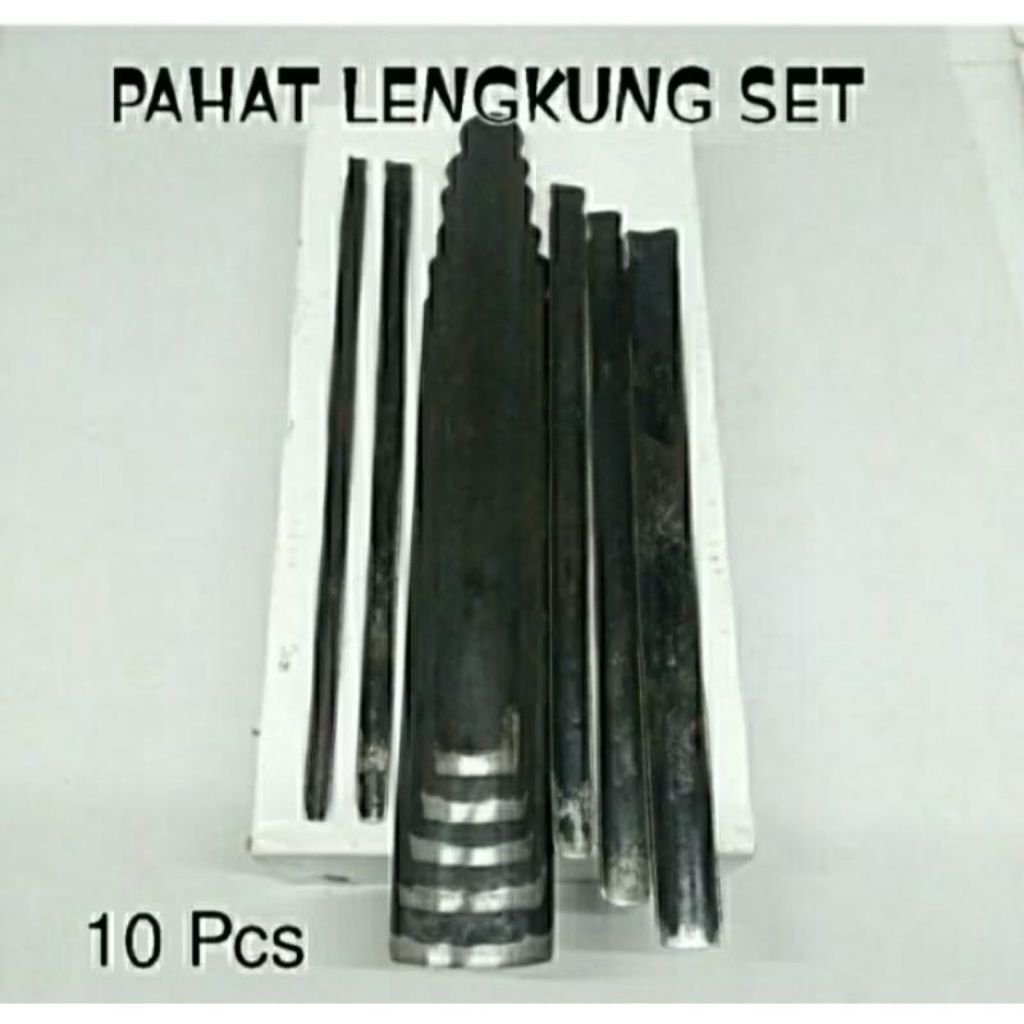 PAHAT UKIR  KOL JEPARA / PAHAT KOL LENGKUNG SET 10  SERI BAHAN BAJA BERKWALITAS & SUDAH DIASAH/SIAP 