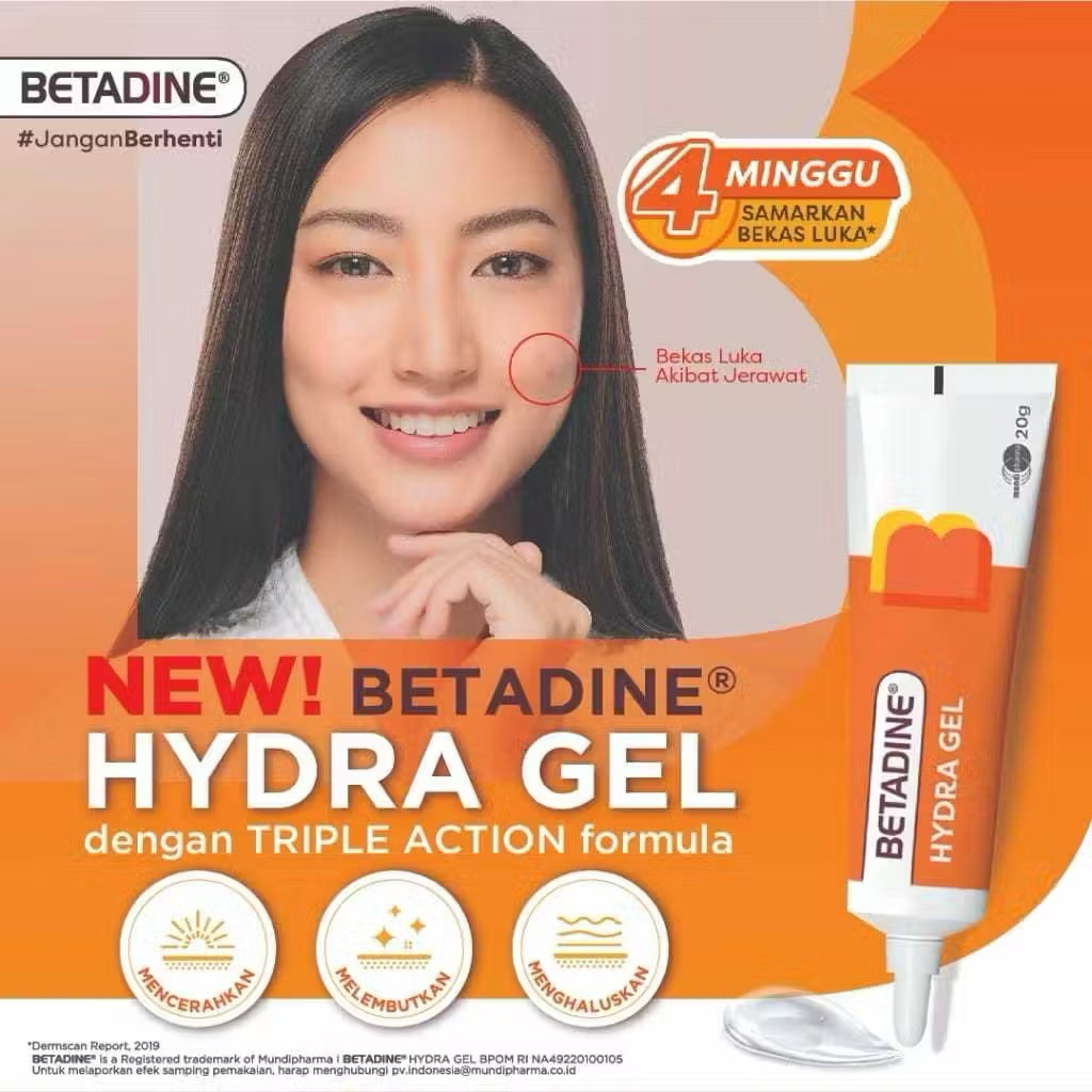 Betadine Hydra Gel 20 Gram - Menyamarkan Bekas Luka dalam 4 Minggu