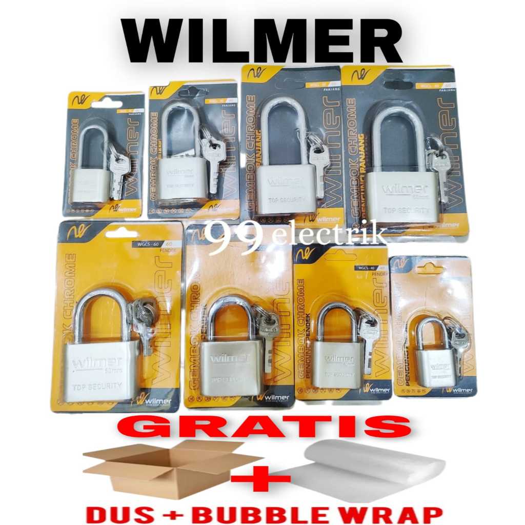 Gembok Pagar WILMER anti karat panjang/pendek gembok Rumah anti maling gembok Pintu WILMER Nikel