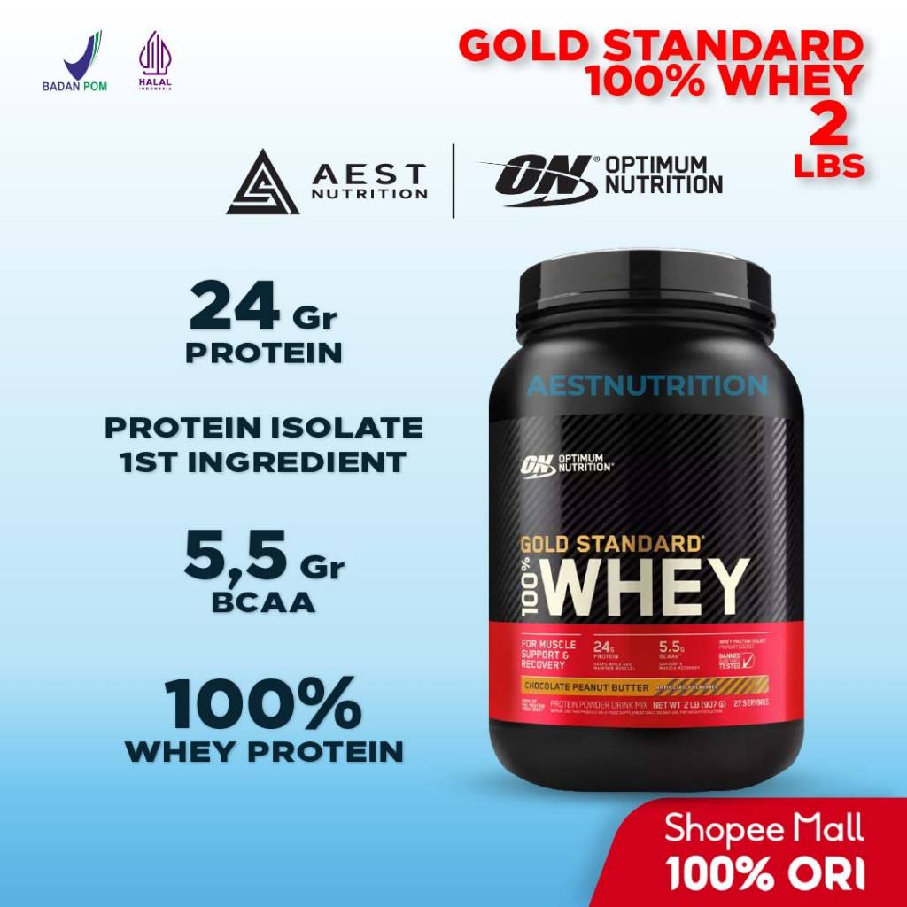 Optimum Nutrition Whey 2 lbs 100% Gold Standard 900 gr Susu Tinggi Protein ON Supplement Fitness Gym
