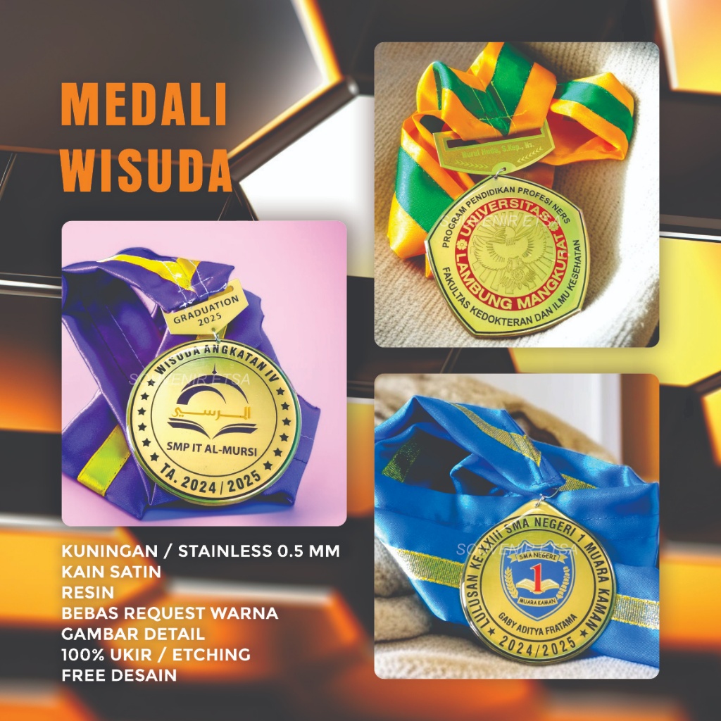 Medali Wisuda Custom Resin Kuningan, Stainless