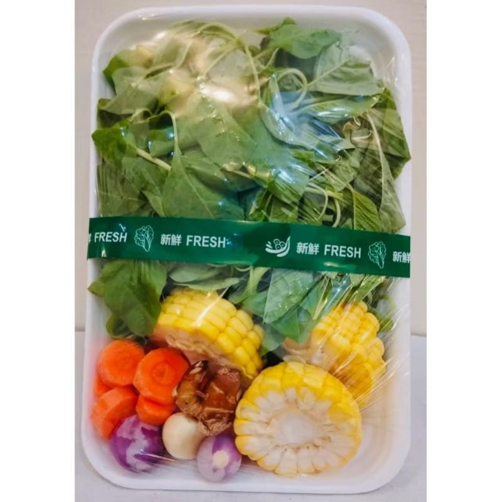 

Paket sayur siap masak, sayur bayam, kangkung, bakwan, buncis