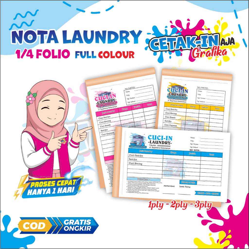 

Nota Laundry Desain Sendiri ukuran 1/4 - 1ply, 2ply, 3ply | CETAK-IN GRAFIKA