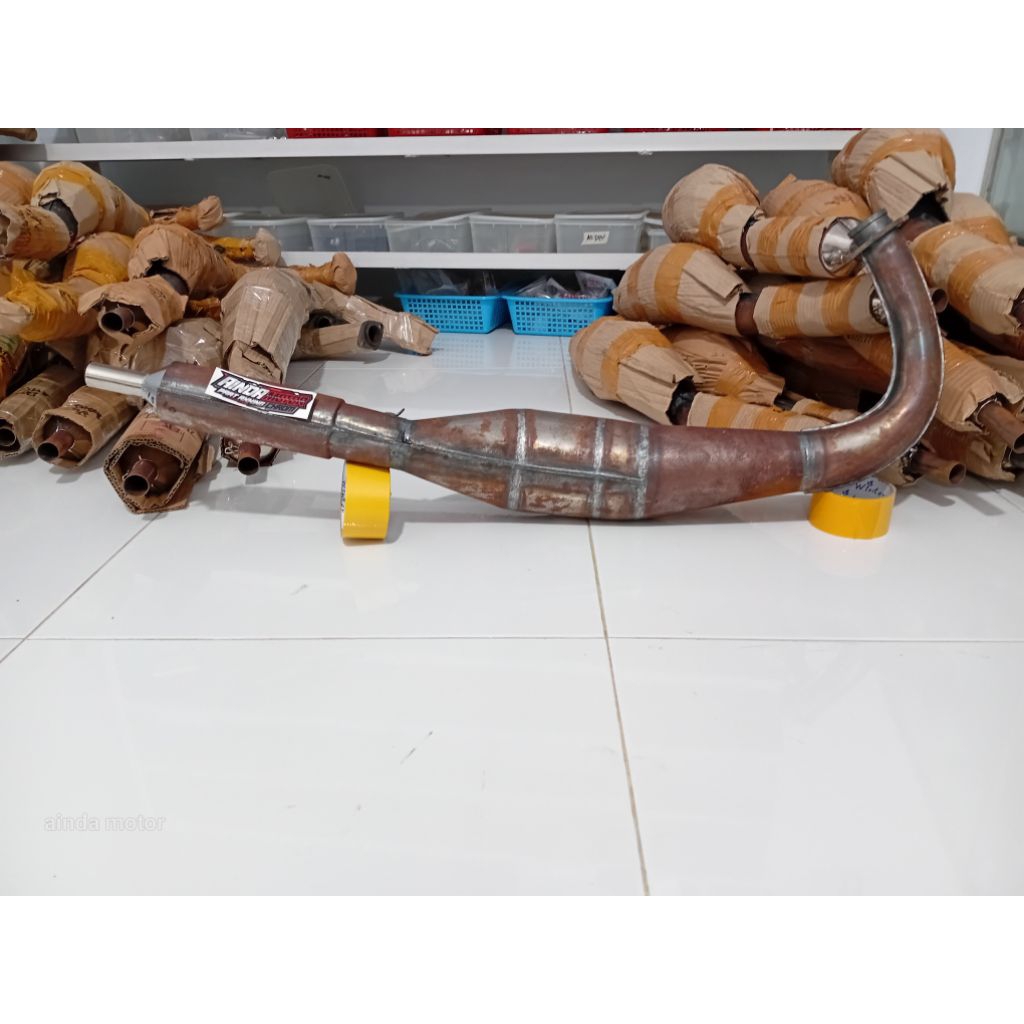 knalpot kolong lambung 38, knalpot kolong RX King lambung 38 pipa dan pucuknya sudah Chrome knalpot 