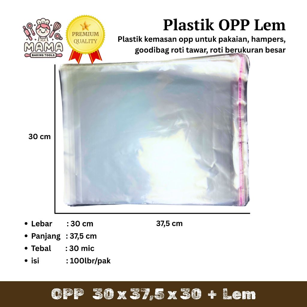 

Plastik OPP (LEM) Tebal 30 x 37.5 x 30 / Plastik Kue / Plastik Roti / Plastik Undangan / Plastik Cookies / Plastik Uang