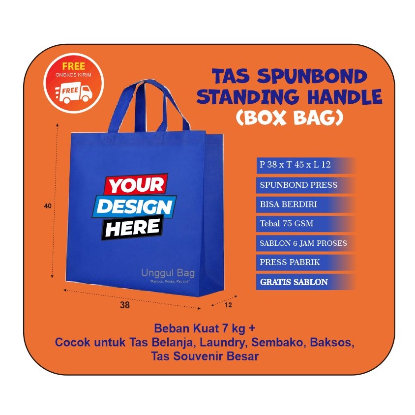 

Tas Spunbond Standing Handle Bag 38 x 45 x 12 Tas belanja