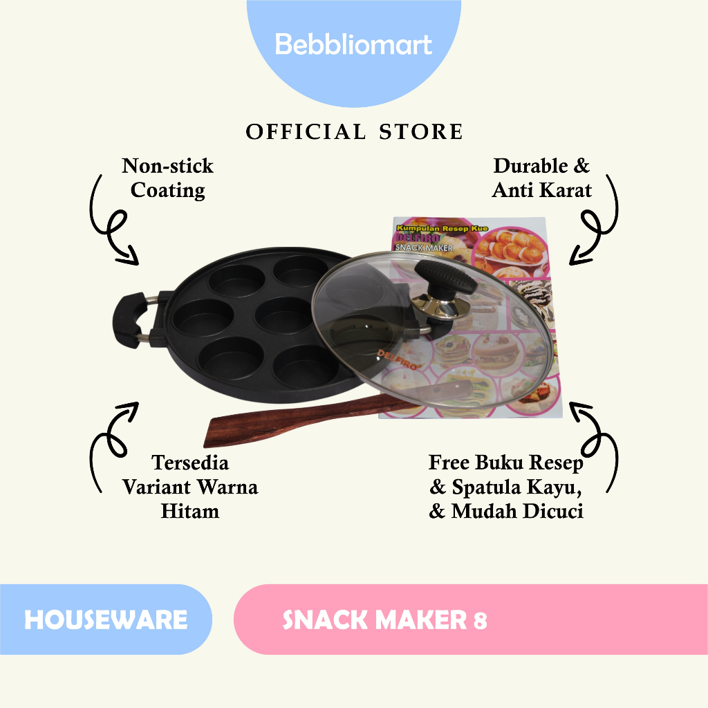 Delfiro Cetakan Kue 8 Lubang Premium Hitam, Pan Cetakan Kue