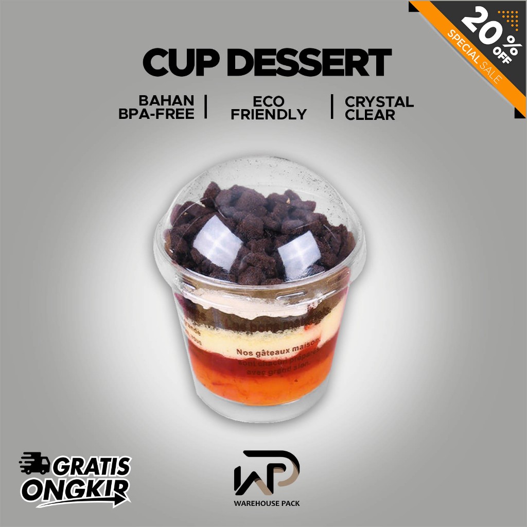 ( 10 Pcs  ) Cup Dessert Bulat + Tutup | Gelas Cup Puding Bulat | Cup Dessert Pudding
