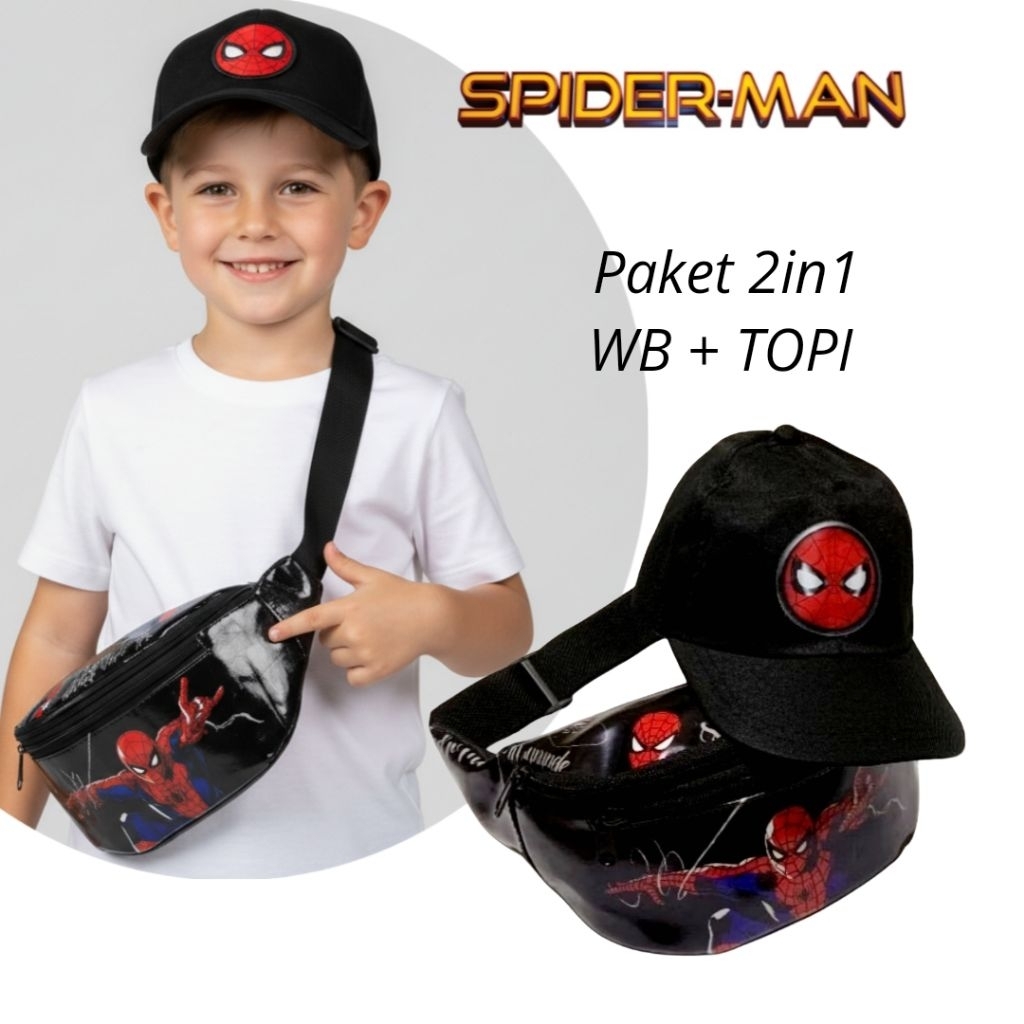 Fareezaolshop - Tas Waist Bag Waisbag Anak Laki Laki Cowok Karakter Lucu Spiderman Batman Marvel Mur