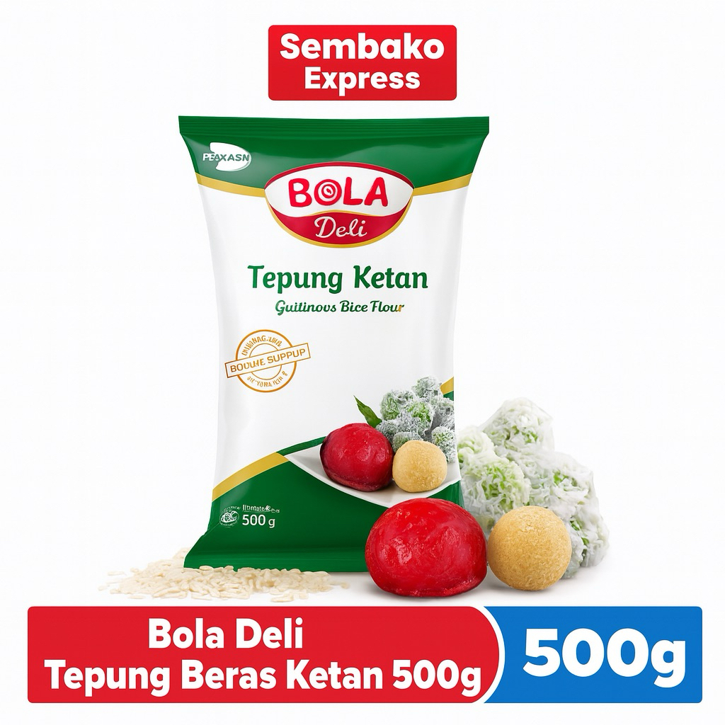 

Bola Deli Tepung Beras Ketan Putih 500g – Halus, Bersih, Cocok untuk Kue Tradisional