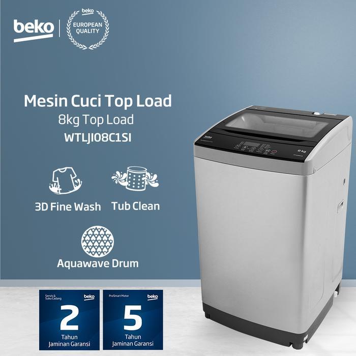 BEKO MESIN CUCI 1 TABUNG 8KG WTLJI08C1SI TOP LOADING
