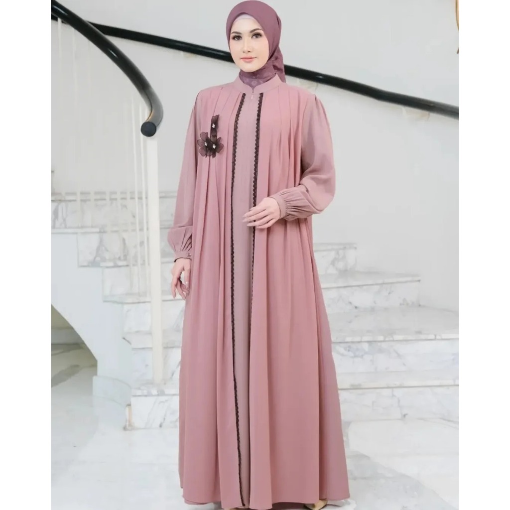 Gamis Model Terbaru Abaya Ahza Dress NF Bahan Ceruty Babydoll Full Furring LD 100-120 cm PJ 140 cm S