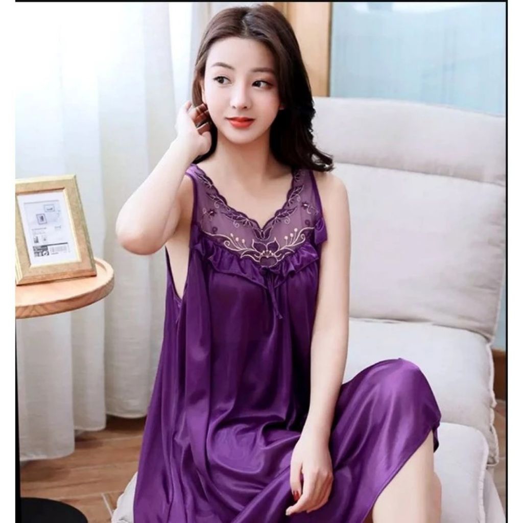 Baju tidur daster lingerie sexi renda bunga kipas XL-XXL
