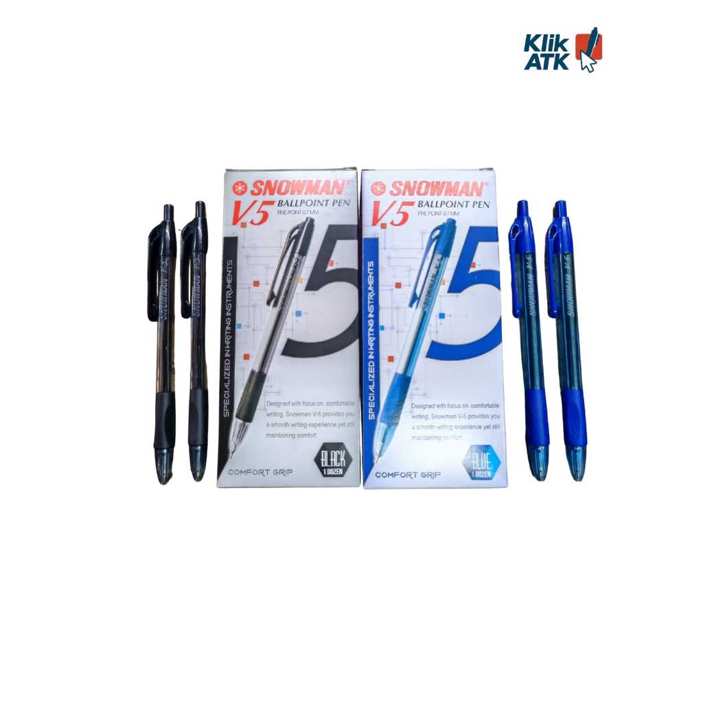 

Pulpen Snowman V-5 warna hitam dan biru - Per lusin isi 12 pcs