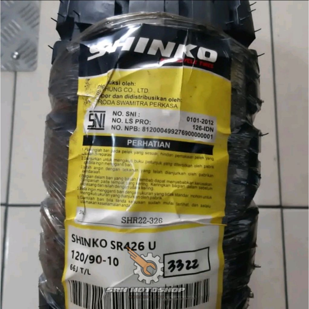 Ban Shinko SR426 120/90-10 & 130/90-10 TUBELES Import Made in KOREA
