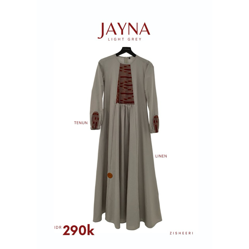 Zisheeri Jayna Dress Light Grey Gamis Wanita Katun Tenun Fashion Muslim