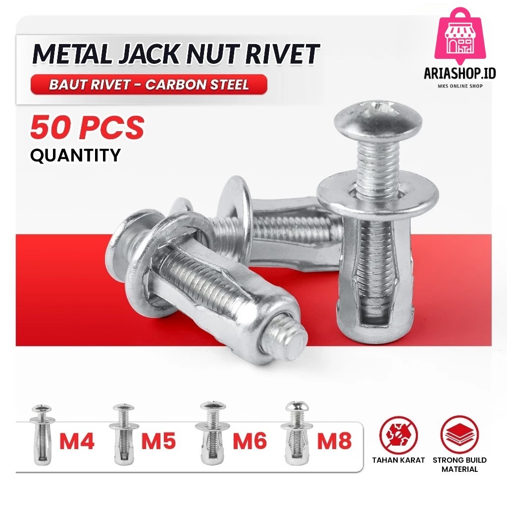 Jack Nut Karbon Steel - Rivet Plat Metal Mur Baut Drat Sekrup Fisher M4 M5 M6 M8 Skrup (50 PCS)