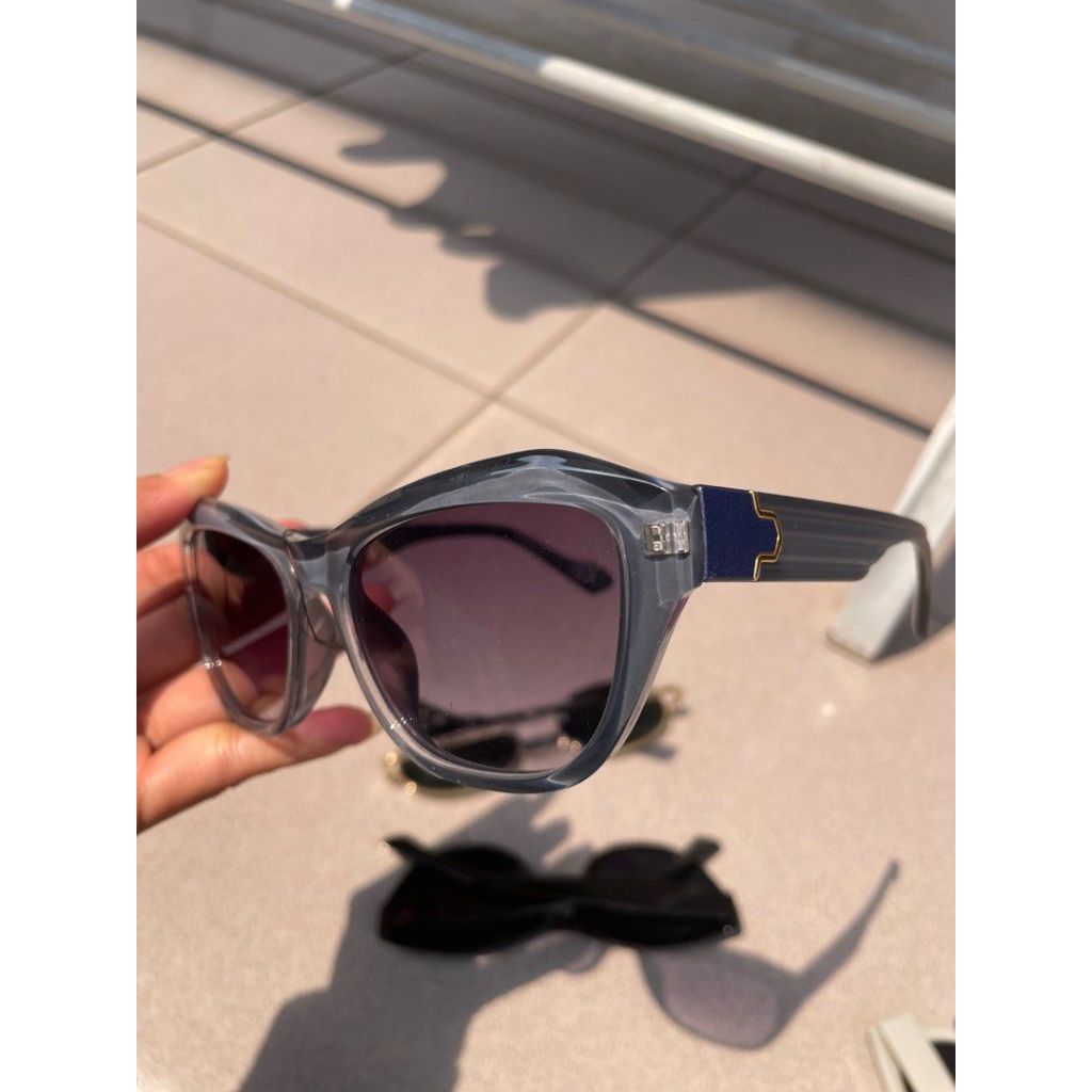 oversized purple grey cat eye asymmetrical round sunglasses women eyewear kacamata wanita classy ele