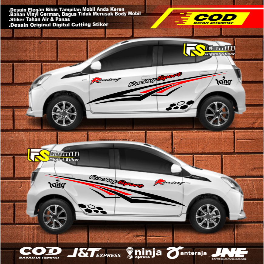 2pcs kanan kiri  Sticker stiker mobil ayla striping sticker mobil daihatsu ayla custom text
