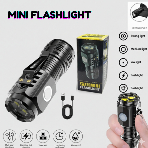 Senter Mini 3 Mata Led Lampu Swat Outdoor 5 Mode Cahaya Senter Camping Hiking / Senter Mini Outdoor