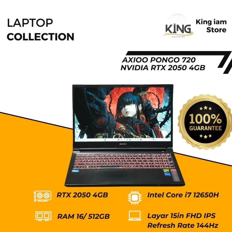 Laptop Gaming AXIOO Pongo 725 i7-12650H RTX2050 16GB 512GB SSD 15.6” FHD 144Hz Second Mulus | KING I