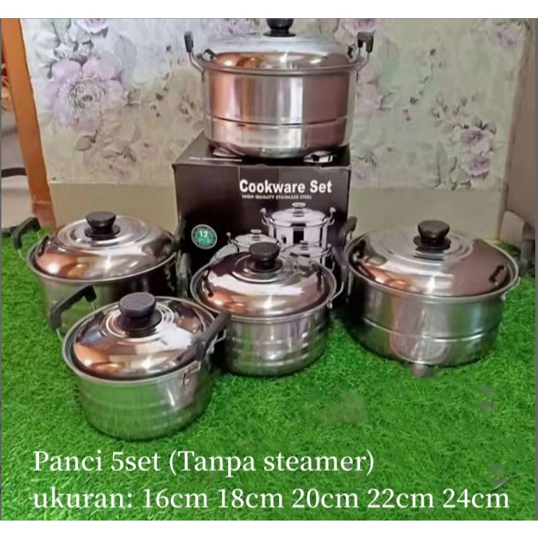 Stainless Panci set 5 susun tutup stenlis / Panci + Set 5 Susun Stainless Bahan Tebal PREMIUM