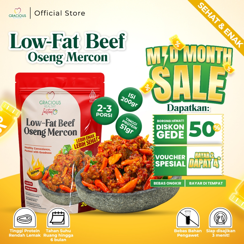 

Gracious Low-Fat Beef Oseng Mercon Sopan - Protein 51gr (Makanan Instant Sehat Siap Saji)