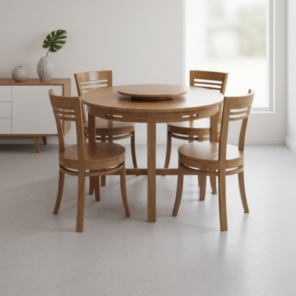 Meja makan bulat putar kayu jati jepara meja makan bundar