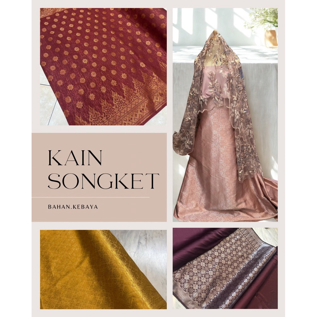 Kain Songket Premium Bahan Rok Kebaya Kain Samping Motif Modern Warna Merah Maroon Gold Tembaga