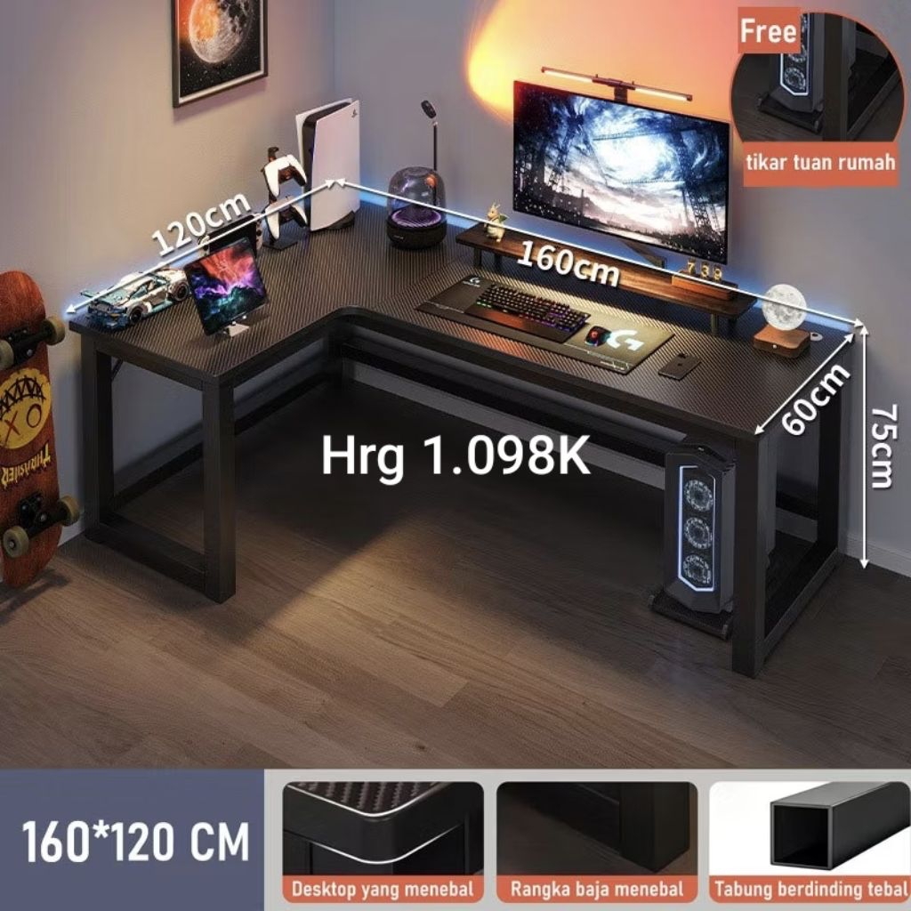 Meja Gaming 160x120x60 Tinggi 75Cm