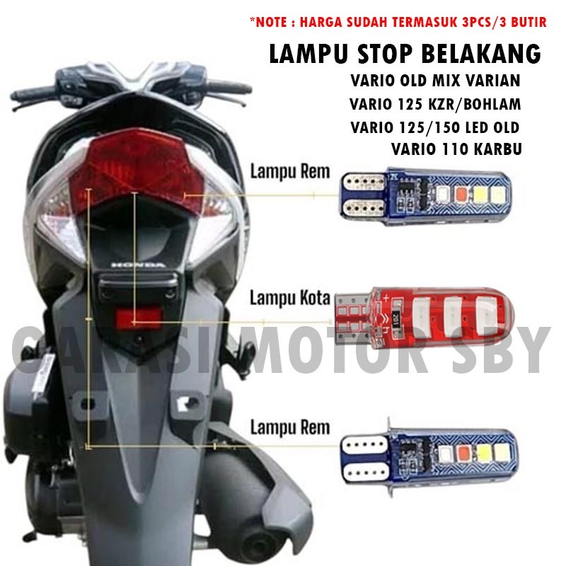 Paket Lampu Rem LED Vario Old RGB T10 3 Biji - 2 Pcs Lampu Rem Vario Old/KZR/110 RGB Plus 1 Pcs Lamp