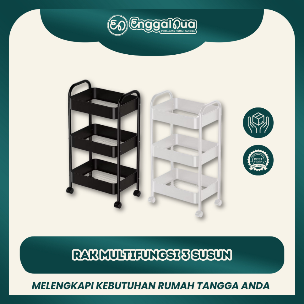 PAE - Rak Besi 3 Susun Troley Tingkat Rak Penyimpan Kosmetik Makanan Bumbu Dengan Roda Rak Troli Sus