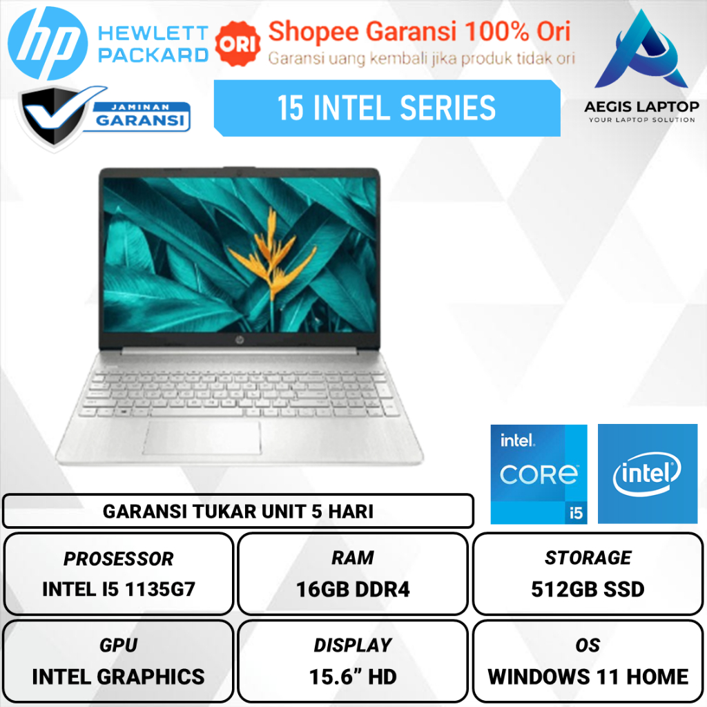 HP 15 Intel Core i5 1135G7 16GB 512GB W11 15 inch
