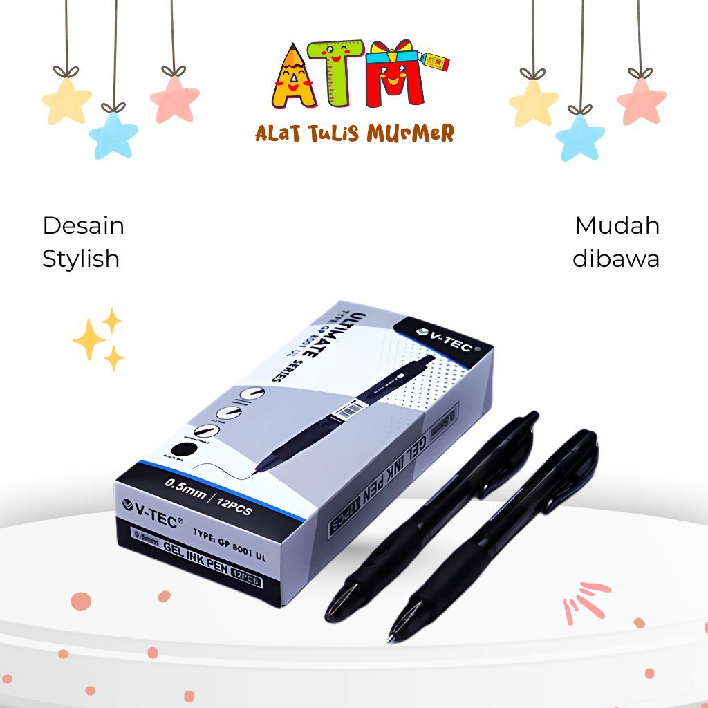 

Gel Pen/Retractable Gel Pen/Vtec Retractable Gel Pen GP 8001 UL Hitam