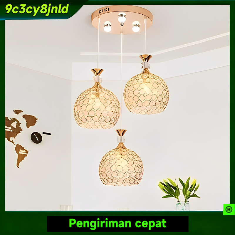 Lampu Gantung Minimalis Kristal Bulat 3 in 1 Lampu Kristal Ruang Tamu LAMPU HIAS GANTUNG