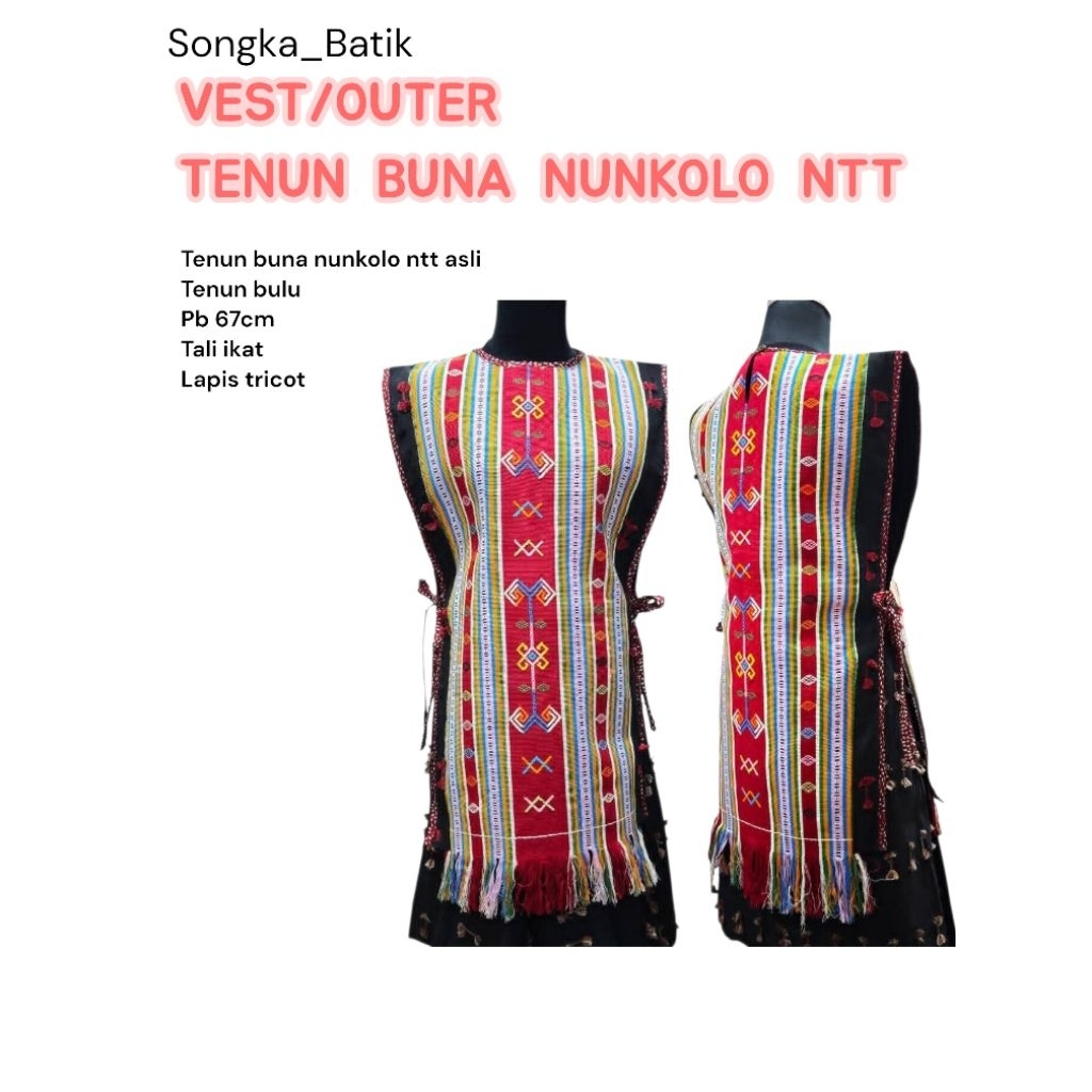 VEST WANITA ATASAN ROMPI OUTER TENUN BUNA NUNKOLO NTT MERAH