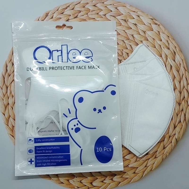 MASKER ORLEE DUCKBILL EARLOOP 3 PLY PUTIH/HITAM (ISI 10 PCS)