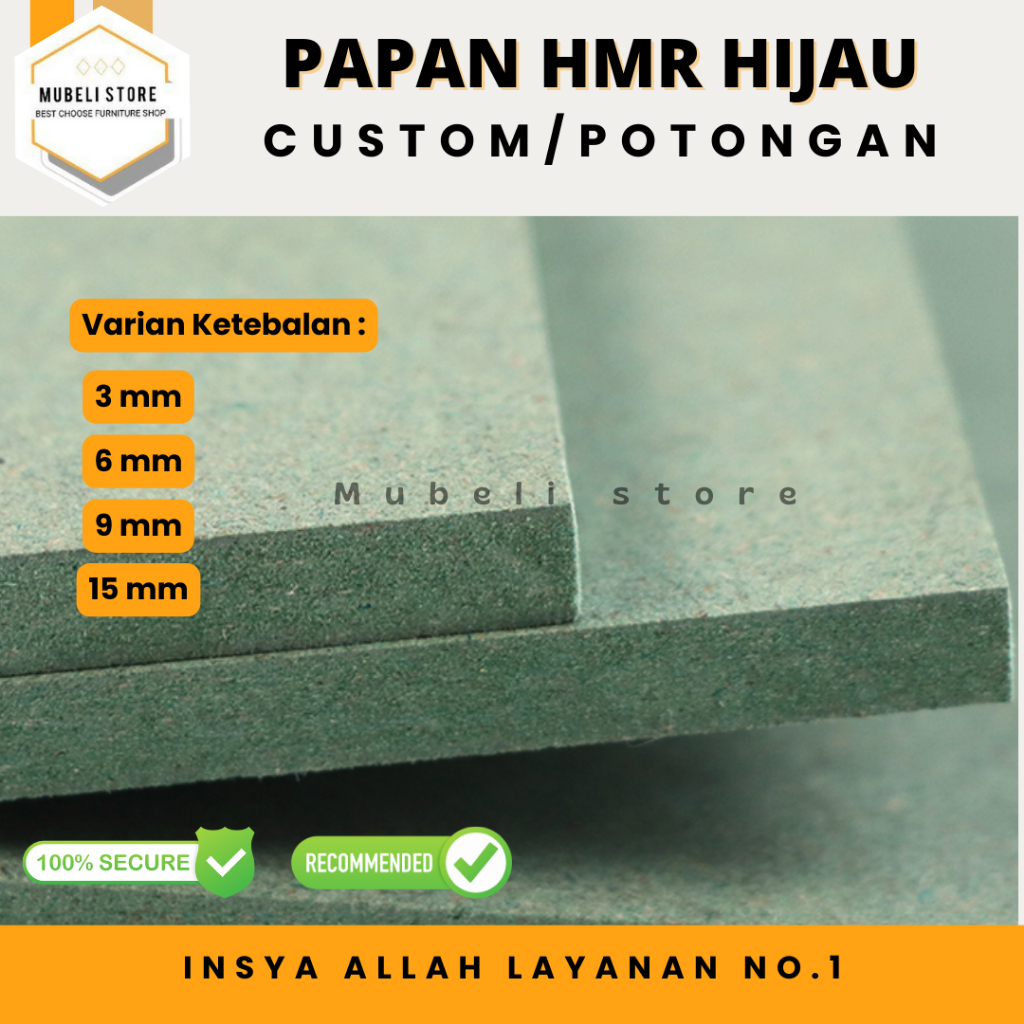 MDF Hijau Potongan Custom Ketebalan 3mm, 6mm, 9mm, 15mm