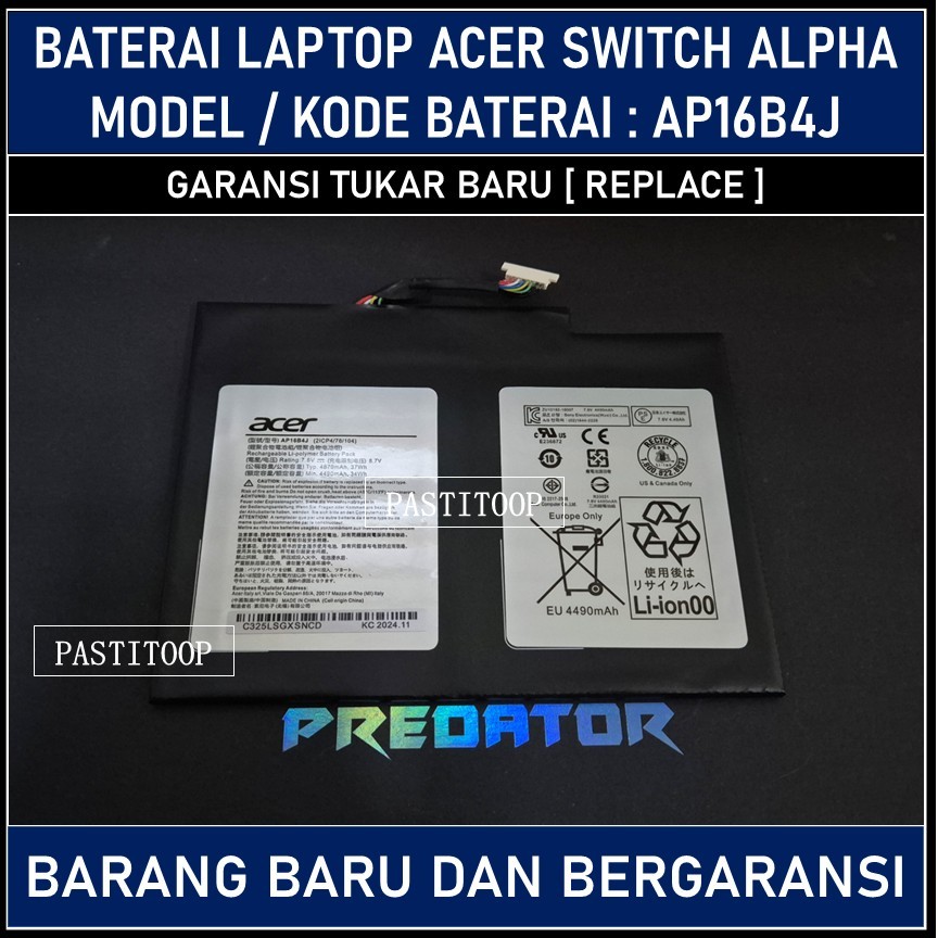 Baterai laptop Acer Switch Alpha 12 SA5-271 Switch 5 SW512-52 AP16B4J