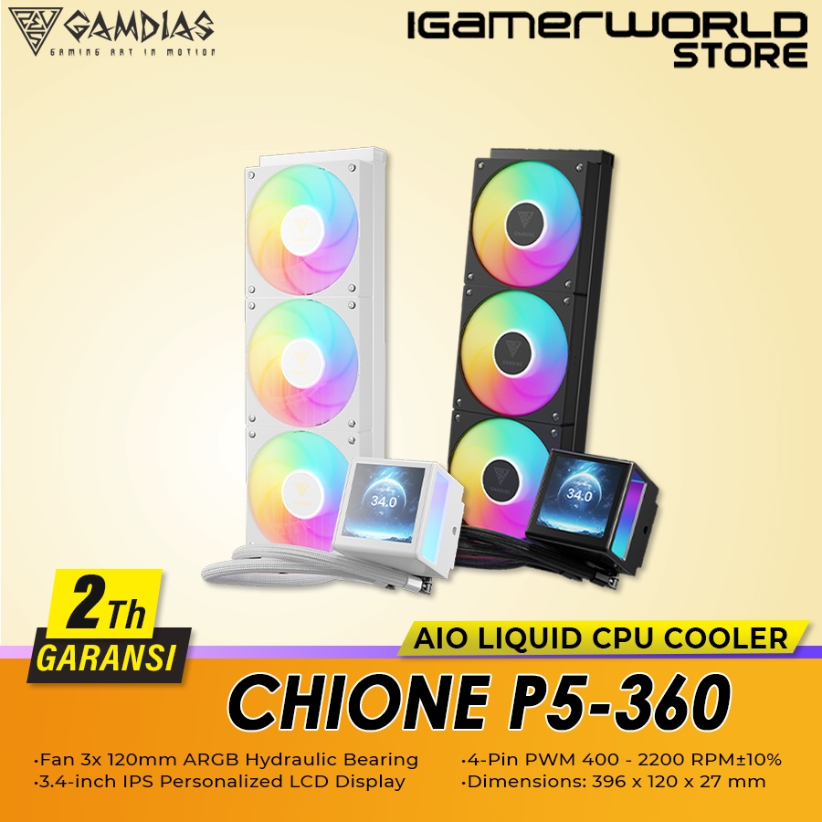 Gamdias CHIONE P5-240 / P5-360 ARGB AIO Liquid CPU PC Cooler With LCD