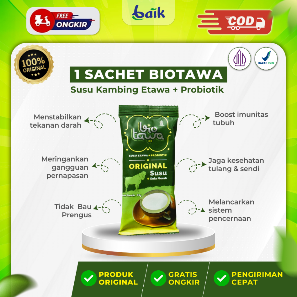 

BARU! BIOTAWA Kemasan Sachet - Susu Kambing Bubuk Etawa Asli Plus Probiotik Untuk Tulang & Sendi