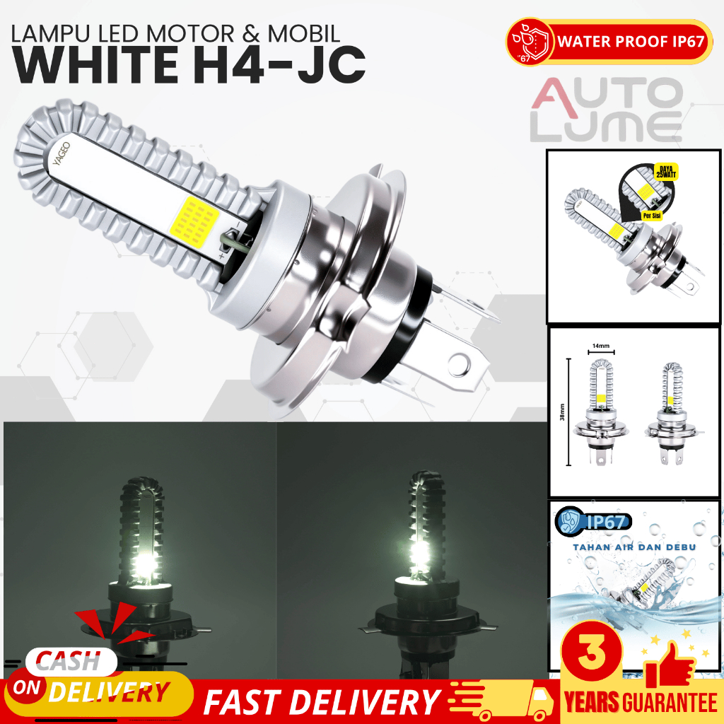 Autolume Lampu LED H4-JC 8-80V AC/DC – High Beam 30w 3000LM Super Terang – Low Beam 15w Hemat Energi