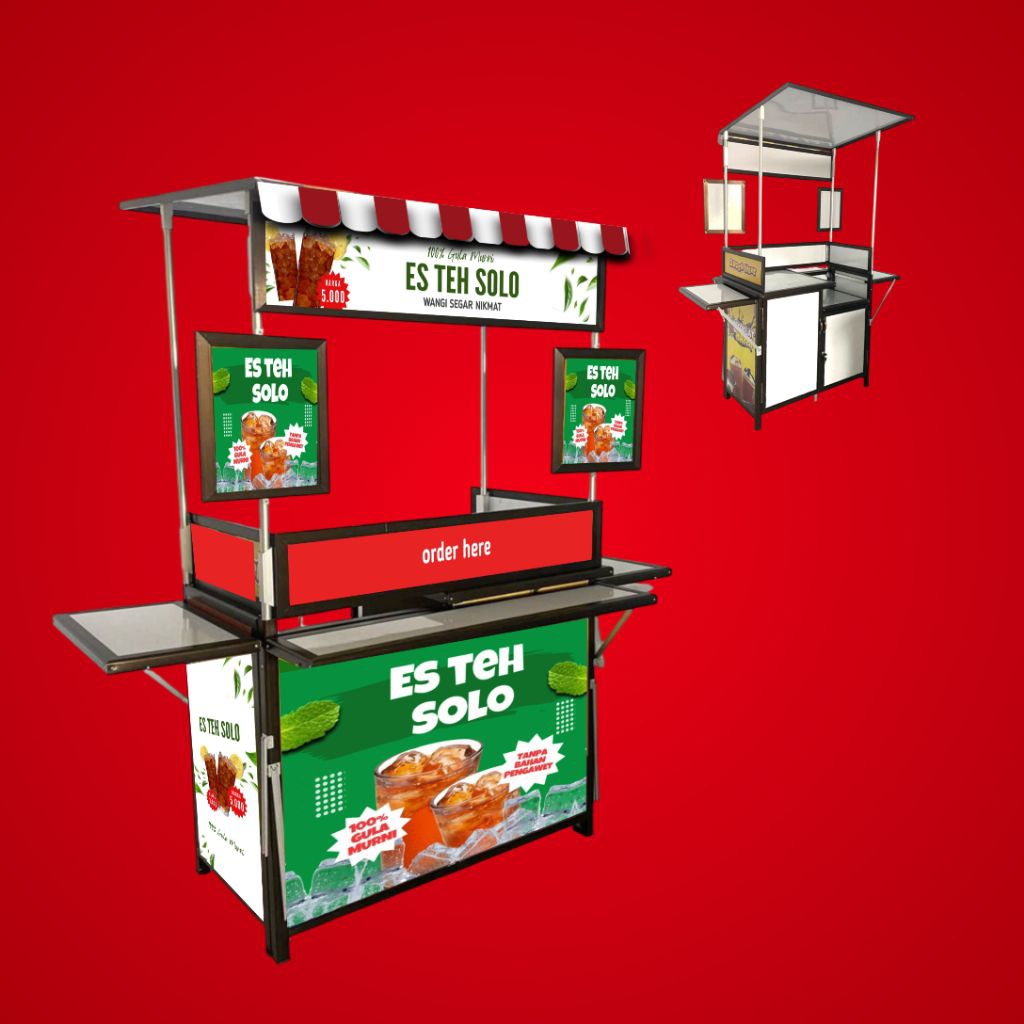 Booth Portable Alumunium / Gerobak Lipat / Meja lipat / Event Desk / Stand Jualan - MINUMAN JAJANAN 