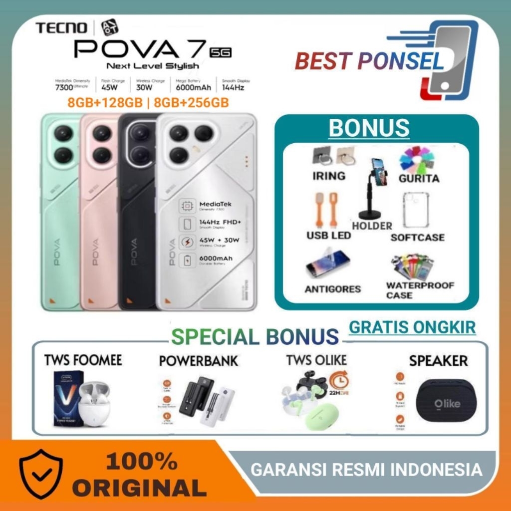 TECNO POVA 7 5G 8GB+128GB | POVA7 5G 8GB+256GB GARANSI RESMI TECNO INDONESIA