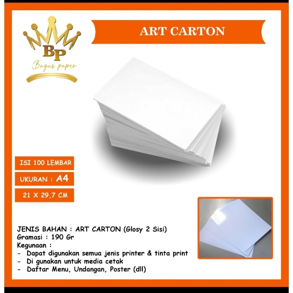 

Art Carton 190 Gsm A4 ( 21x29,7 ) Isi 100 Lembar