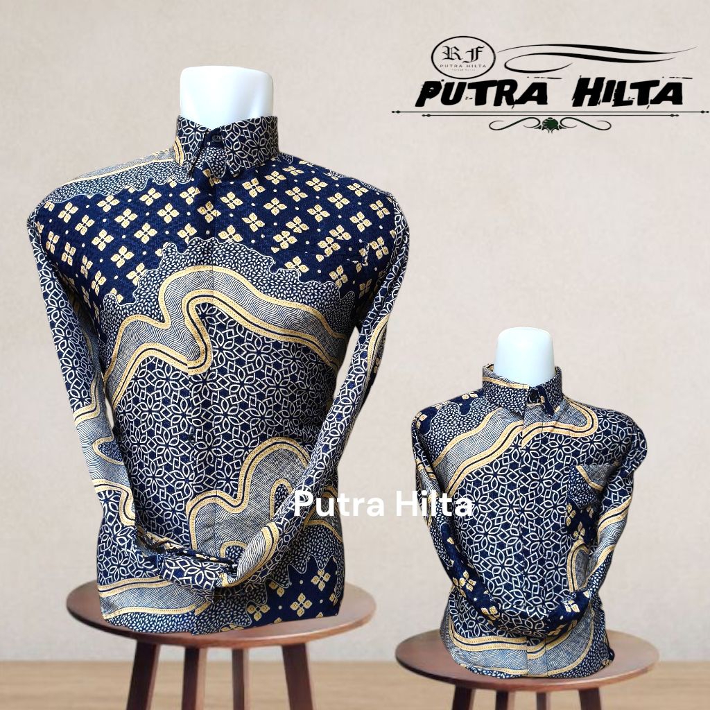 ATASAN BATIK COUPLE AYAH ANAK BAHAN DOBHY WARNA KREAM NAVY LAPIS FURING PREMIUM//BATIK AYAH ANAK WAR